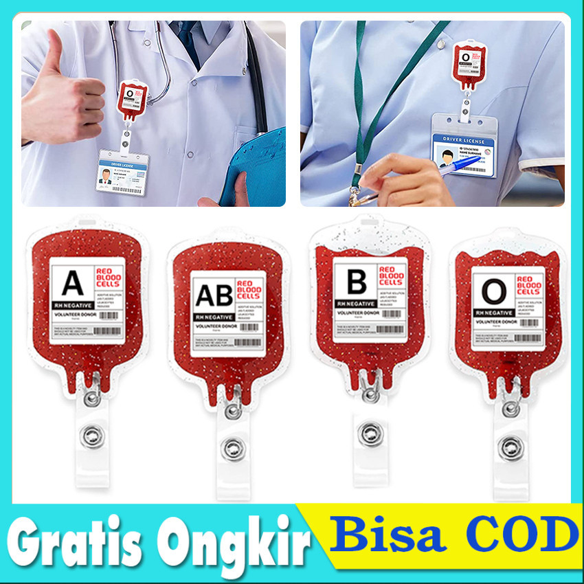 

Id Card Acrylic Glitter Blood Type Bag Crocodile Clip Doctor Nurse Work Badge Holder Gantungan Id Card Student Teacher Retractable Badge Reel