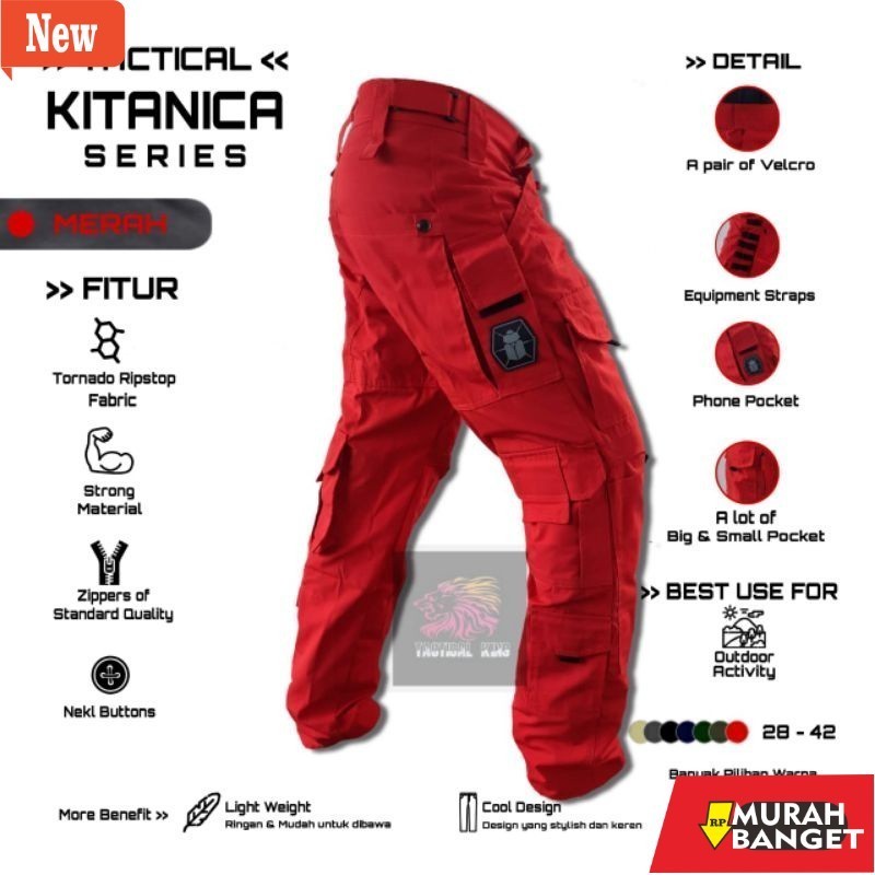 celana kerja lapangan pria yg kekinian- (LIMITED EDITION)Celana kitanica panjang merah/celana tactic