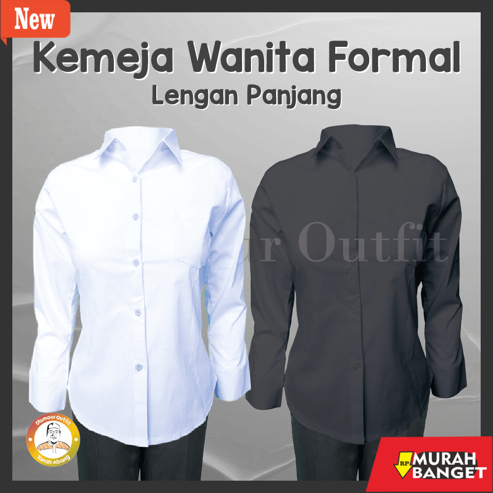 Celana panjang wanita terbaru- Kemeja Formal Wanita Lengan Panjang Hem Warna Putih Hitam Polos Pakai