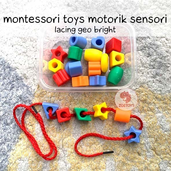 Zoetoys Montessori Toys Motorik Sensori - Lacing Geo Bright | Sorting Color Counting Beads