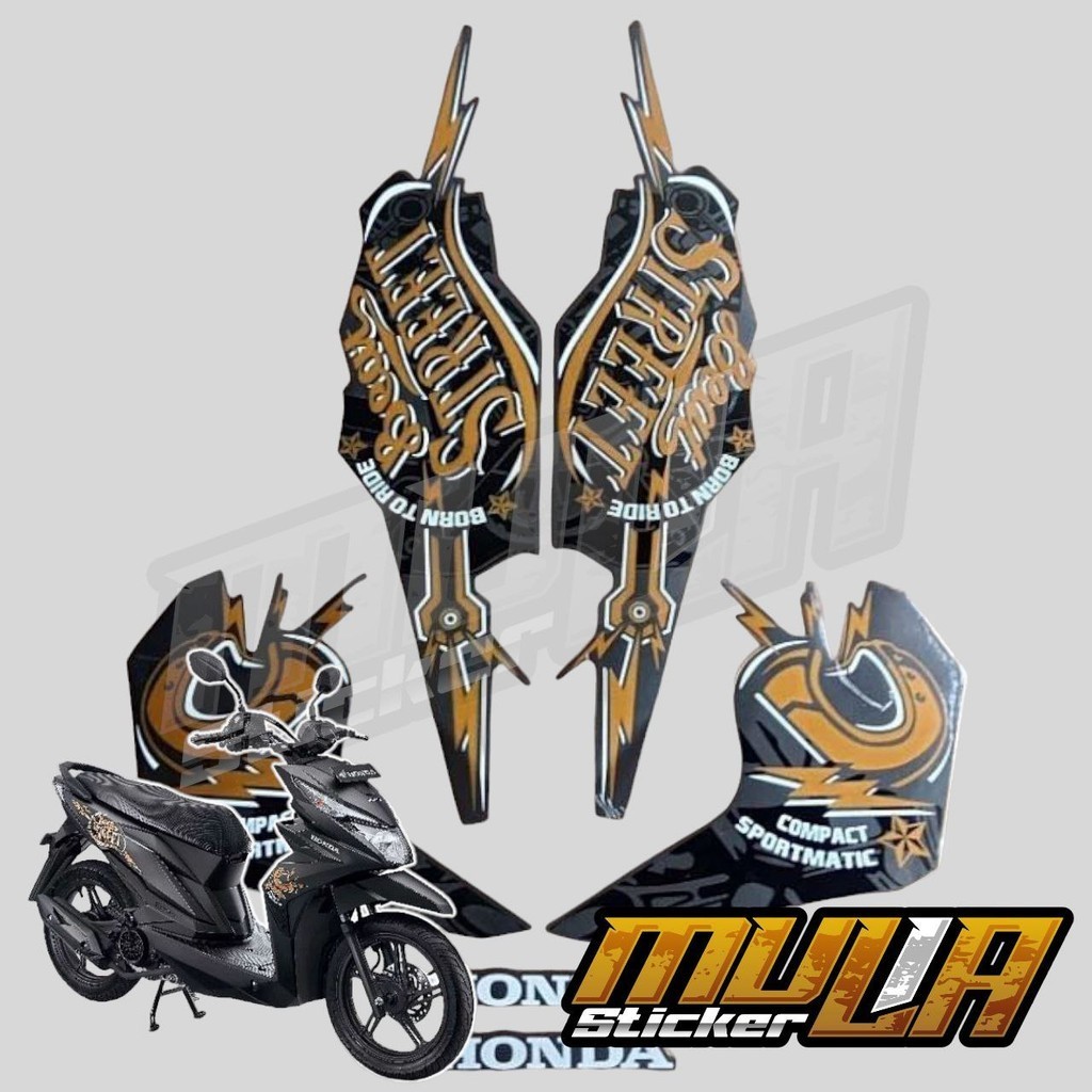 STICKER STIKER POLET LIS STRIPING MOTOR FULL BODY HONDA BEAT STREET WARNA HITAM GOLD