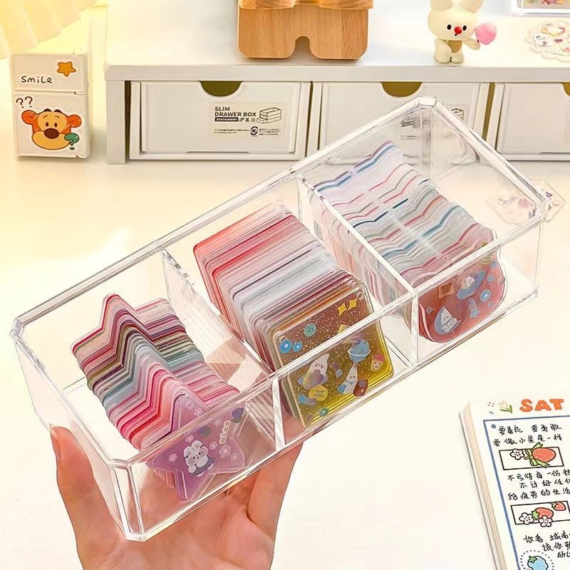 

High capacity Acrylic transparent Storage Box Sticker card display stand Kpop Photocard Storage Box Photo Card grid Organizer