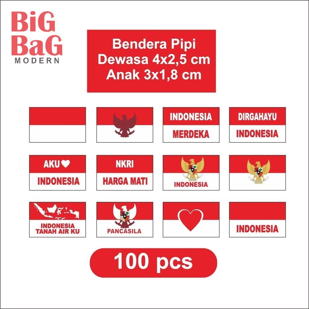 

Stiker Pipi Bendera 100 Pcs Sticker Merah Putih Sticker Bendera Tempel Pipi Anak Dewasa BIGBAG PRINT