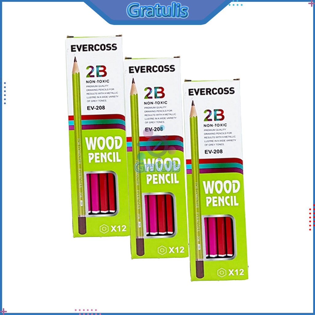

Pensil 2B Wood Evercoss [EV-208/1 Pack] / Pinsil Alat Tulis Ujian Komputer Asli / Pencil 2 B Gambar Menulis 1 Pak