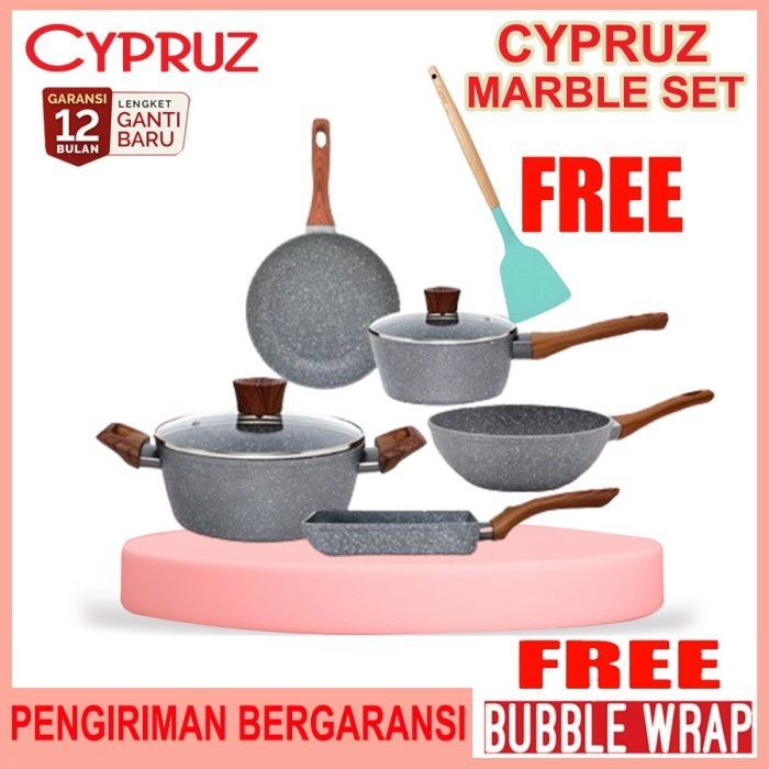 Paket Cypruz marble set 5 pcs Cyprus pan Anti Lengket Panci Wajan Penggorengan Induksi