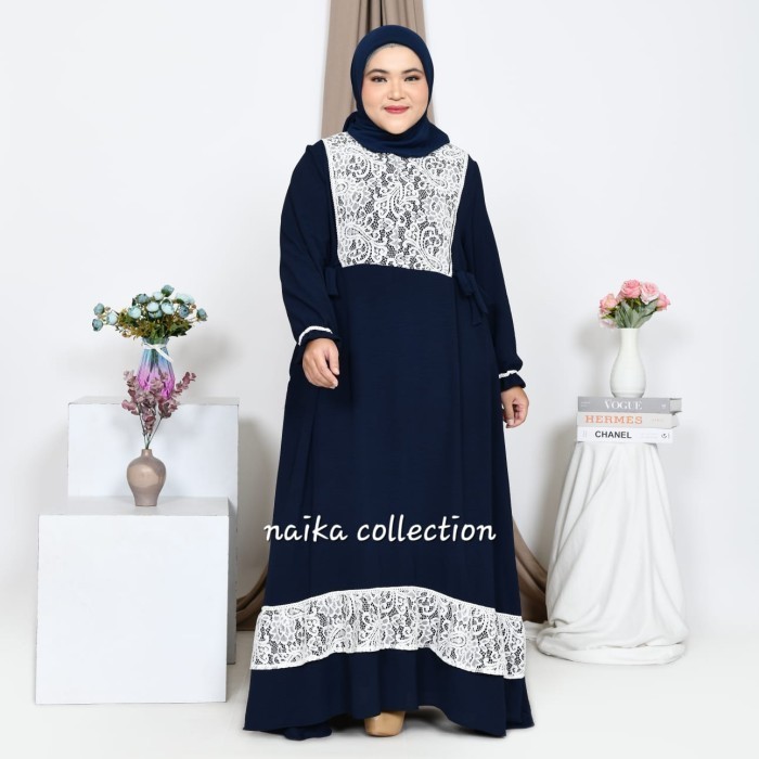 promo ✨ -Gamis nita polos jumbo XXL bahan crinckle premium kombinasi brokat - Coksu