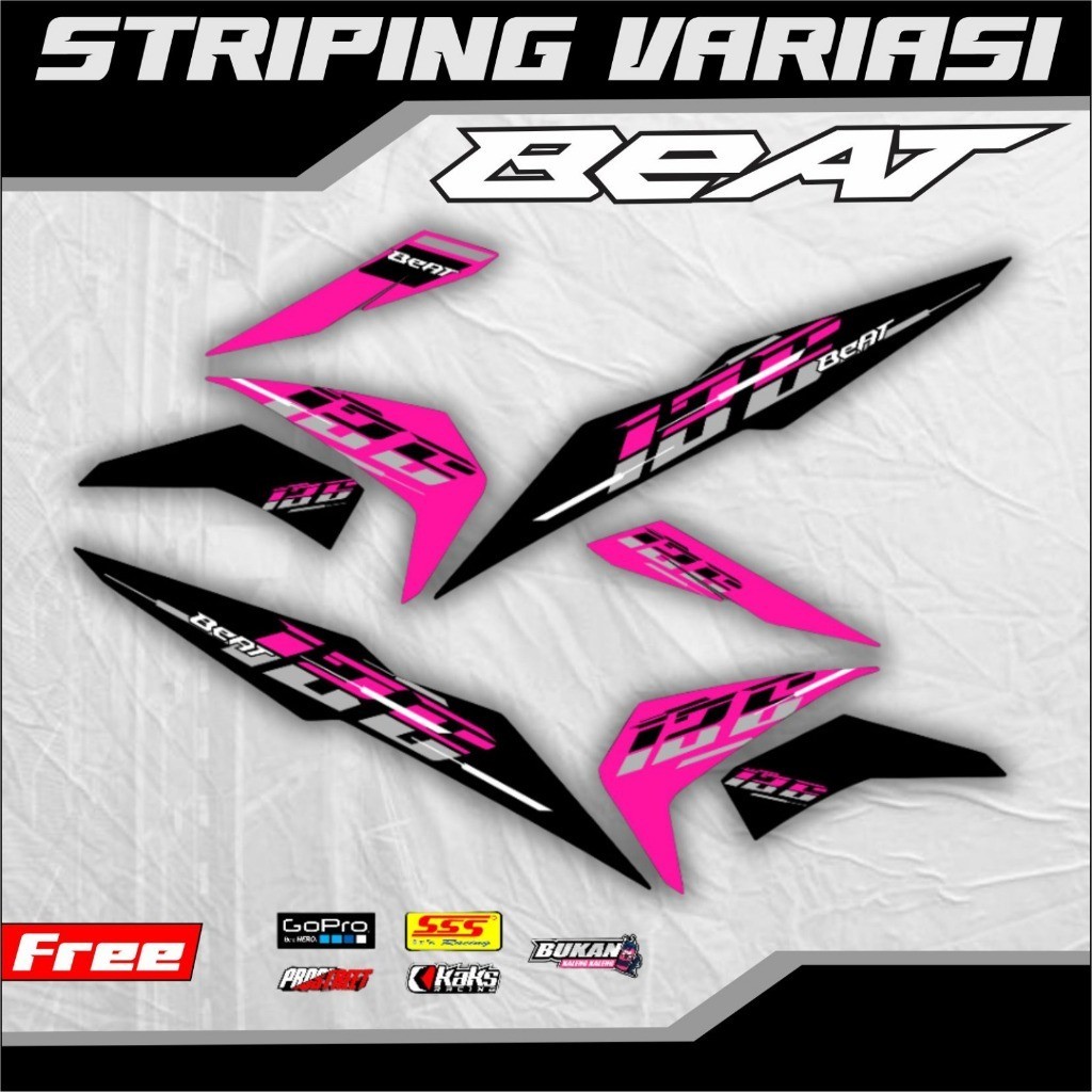 Striping Motor Beat Fi New Esp 2017 2018 2019 Variasi Pink Hitam Sticker Stiker Motor Beat Motif Des