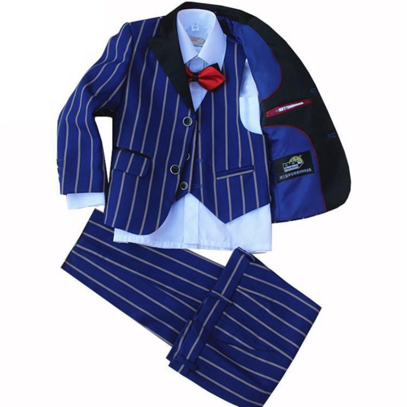 4 Pieces set  jacket+vest+pants +bow tie Children Formal Suit Jacket Wedding boys Dress Suit Stripe 