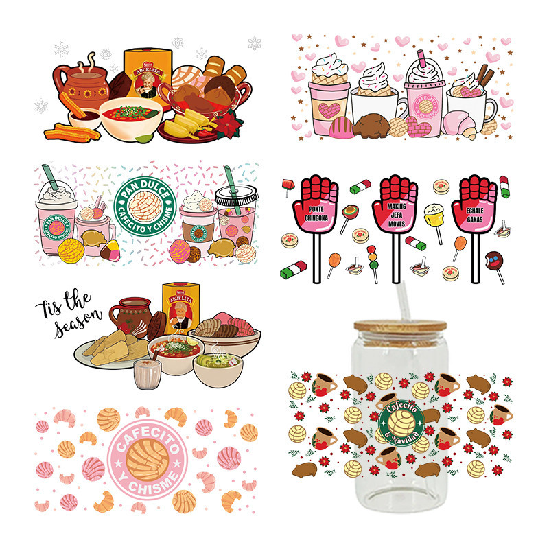 

UV DTF Sticker Food Theme For The 16oz Libbey Glasses Wraps Cup Can DIY Waterproof Easy To Use Custom Decals D7857