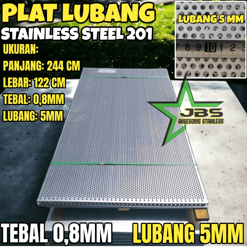 PLAT LUBANG 201 - 122CMX244CM - (0.8 MM) - LUBANG 5MM STAINLESS 201- PLAT PERFORATED PREMIUM