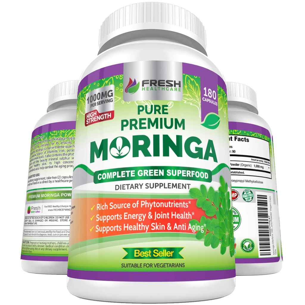 FRESH HEALTHCARE Moringa Oleifera 180 Capsules – 100% Pure Leaf