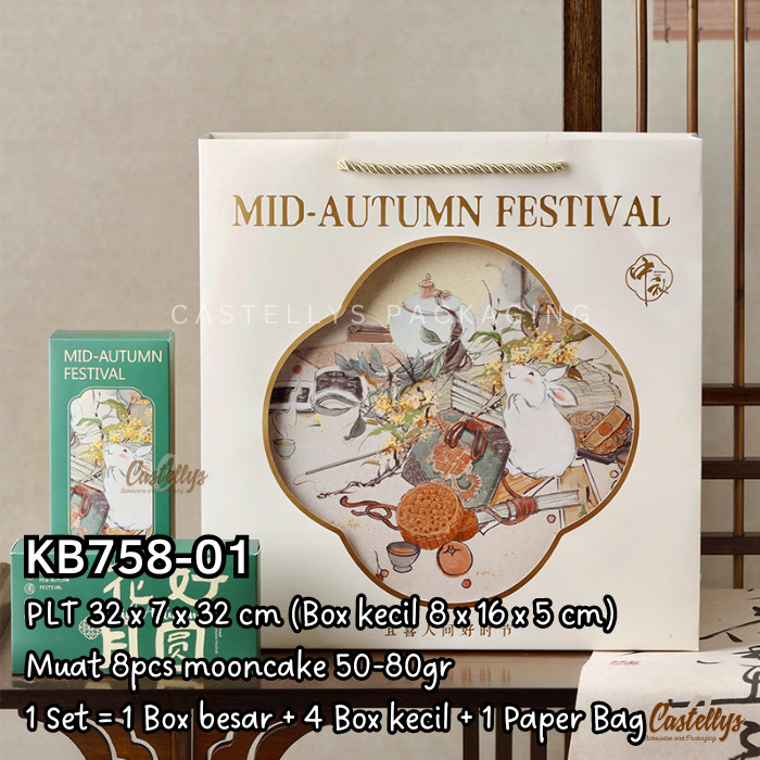 

KB758-01 Kotak Mooncake + Paper Bag 75gr Pia Mochi Kue Bulan Rabbit