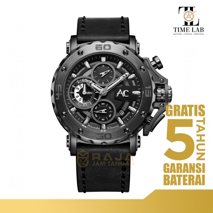 JAM TANGAN ALEXANDRE CHRISTIE AC9205 / AC 9205 MC / AC 9205MC ORIGINAL - Full Black Tali