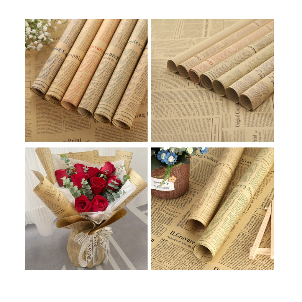 MOZ-Wrapping Paper Vintage Kertas Buket Motif Koran Hand Bouquet Bunga Kertas Kado KB29