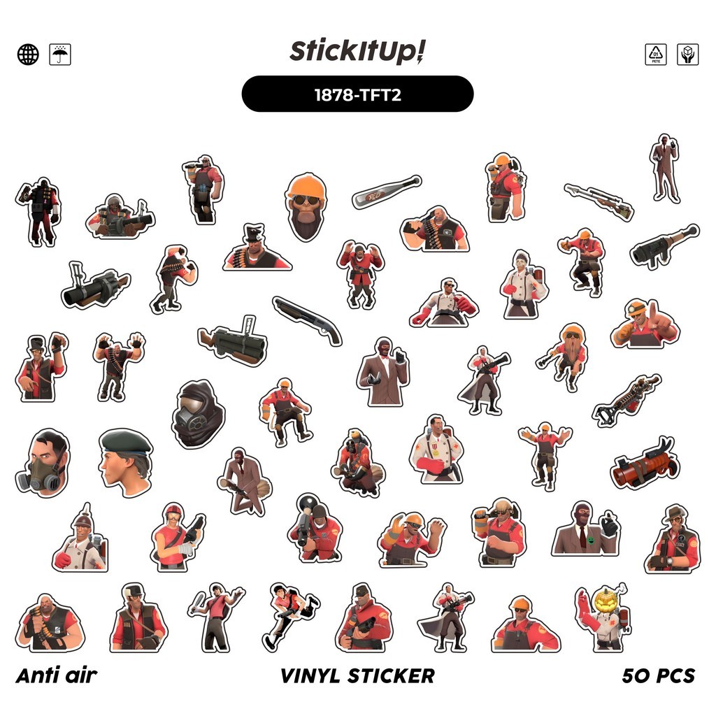 

COD✨ 50 Pcs Stiker TEAM F0RTRES CHAR MIX 02 Lucu Anti Air Untuk Dekorasi Notebook Sepeda Skateboard Handphone DIY