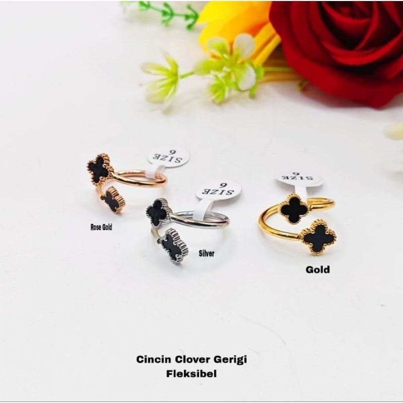 cincin Fleksibel clover titanium wanita cincin bisa kecil besar