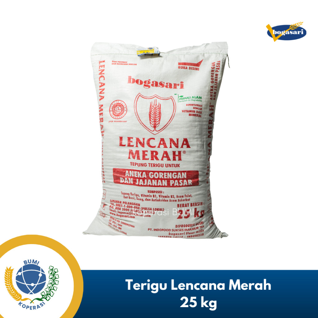 

Tepung Terigu Bogasari Lencana Merah 25 Kg