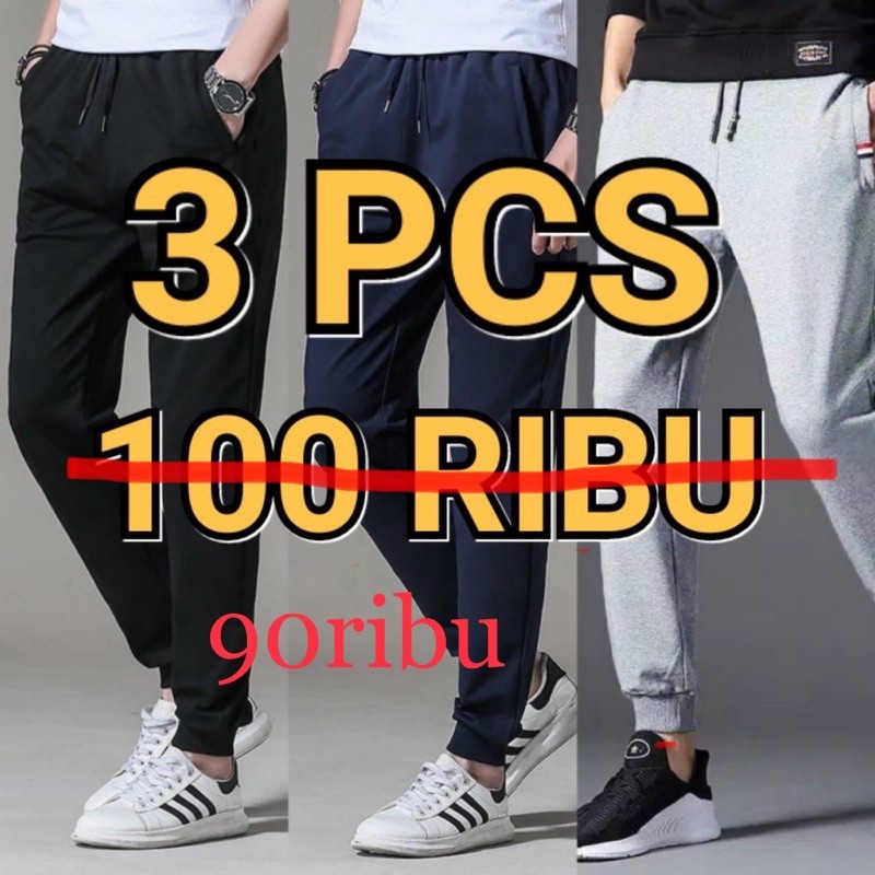 3 Pcs Celana Panjang Pria Jogger / Celana Joger Wanita Training Olahraga / Celana Jogger Panjang Dew