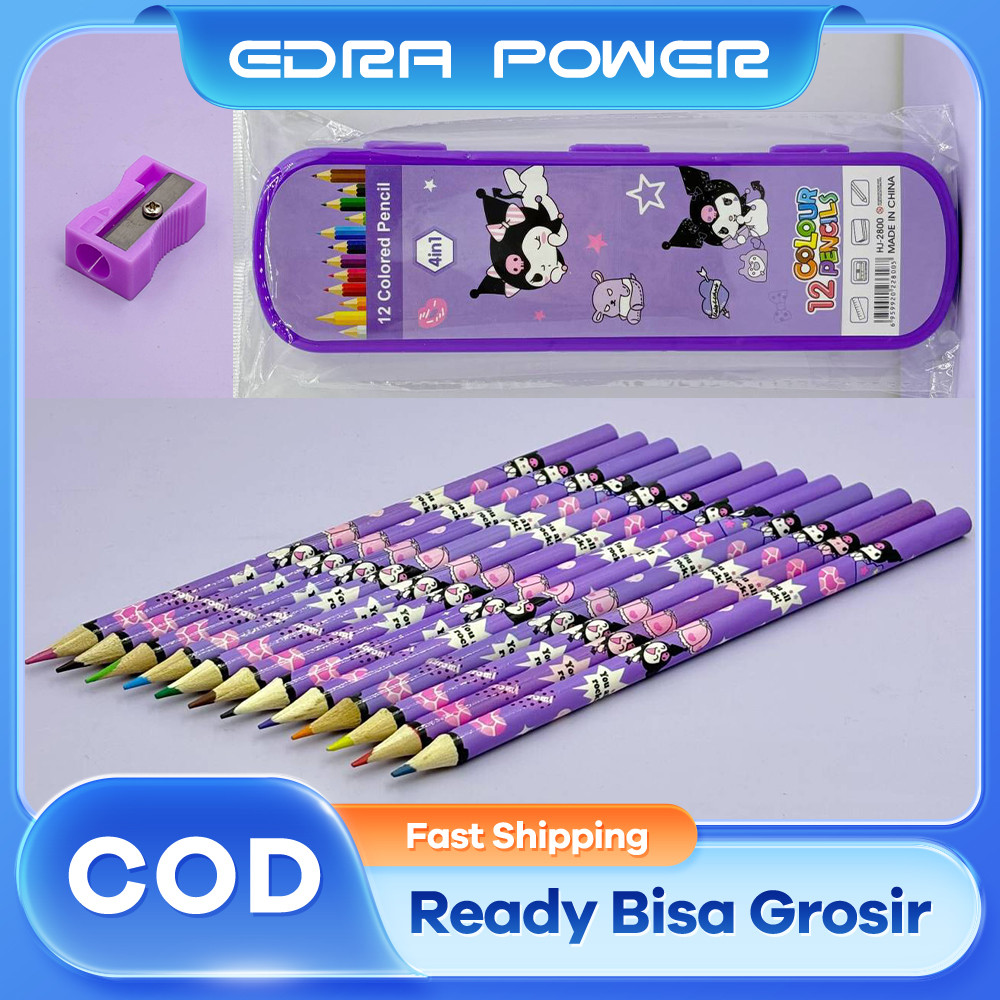 

12Pcs Pensil Warna Set Pencil Warna 12 Pcs Sanrio Kuromi/Cinnamoroll/Melody - Alat mewarnai Sekolah