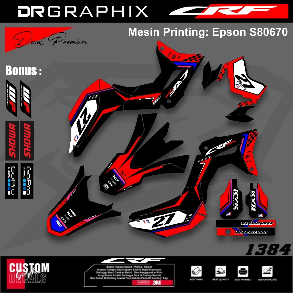 PREMIUM DECAL STIKER HONDA CRF 150L CRF 250 FULL BODY COSTUM DESAIN TERBARU kode CRF-25