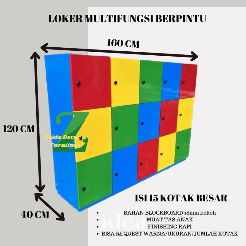 loker lemari TK berpintu 15 kotak besar muat tas dll