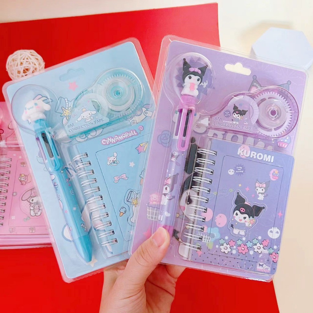 

[Hercyna]Mini Set Alat Tulis Sanrio Hadiah Ulang Tahun Anak Sekolah Bolpen 6 Warna Cinnamoroll Kuromi Melody