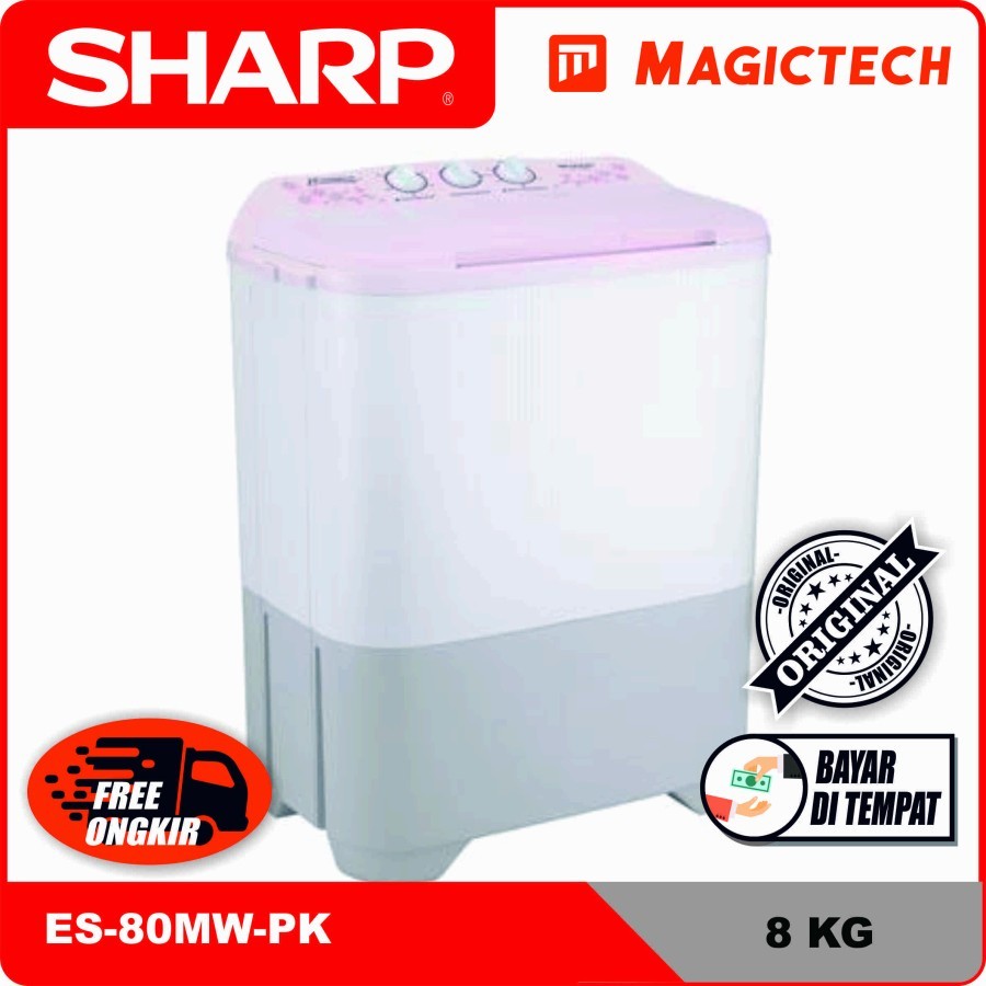 MESIN CUCI SHARP 7 KG ES-T80MW-PK 2 TABUNG MANUAL - PINK