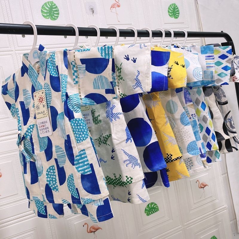 Baby Kimono Yukata Children's Cotton Breathable Kimono Pajamas Set Printed Short-Sleeved Sleepwear 2