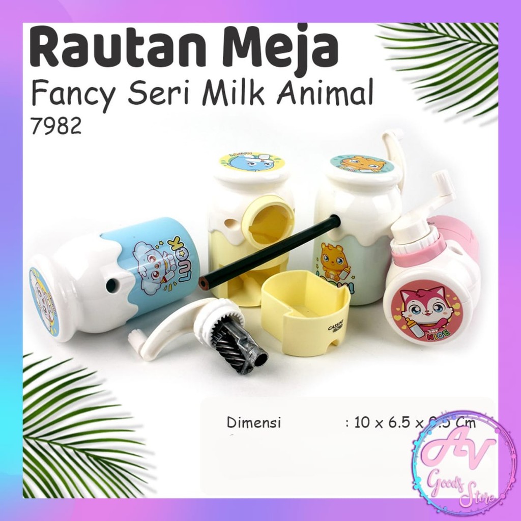 

Rautan Meja Botol Animal Milk 7982 / Serutan Pensil / Rautan Putar Duduk Fancy