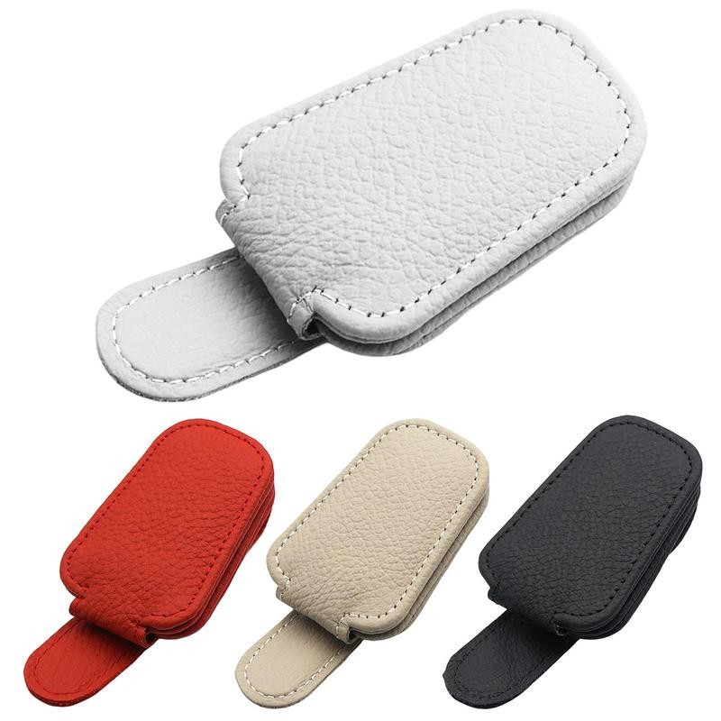50g Sunglasses Holder Clip Leather Cowhide Glasses Case Universal Mount Ticket Card Clip Car Interio