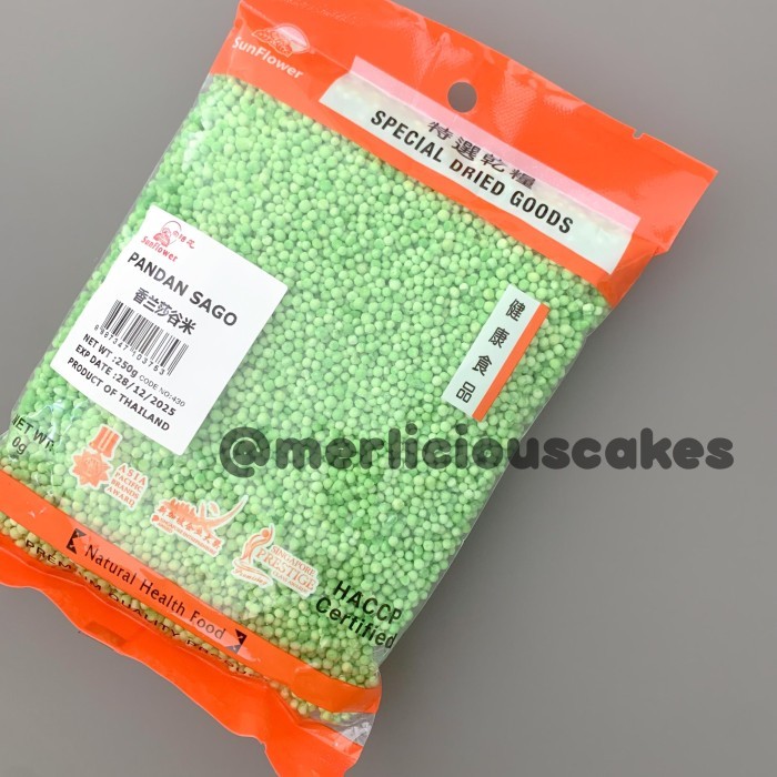 

Pandan Sago Thailand Sunflower Sago Pearls Pandan Sagu Mutiara Hijau 250 Gram
