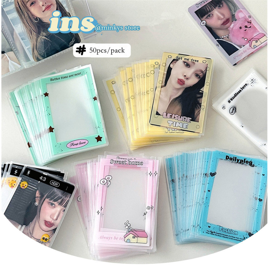 

MINKYS Kawaii Ins Hot 50pcs Kpop Sleeves 3 inch Toploader Card Bag Photocard Sleeves Idol Photo Cards Protective Storage Bag