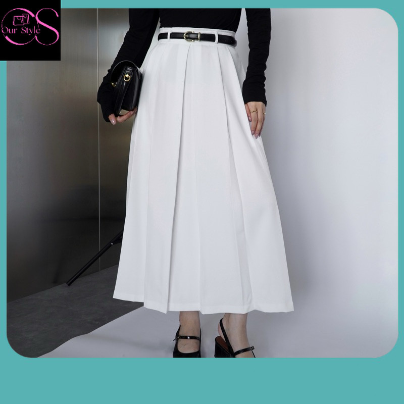 Rok Korea / YOLLA - Rok Wanita Putih Panjang Polos - Long Skirt Highwaist Terbaru Kekinian - Rok Ker