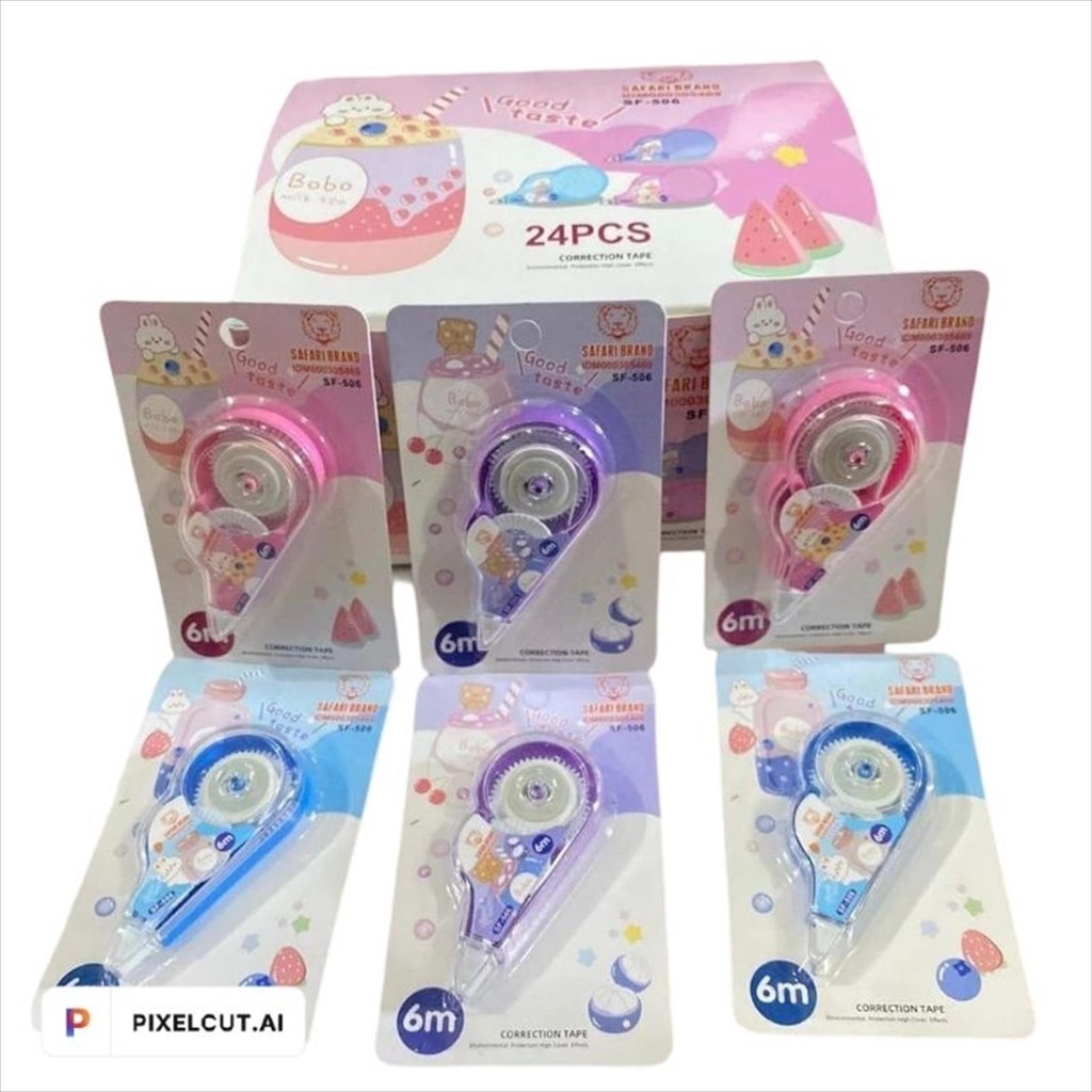 

(SF506 12 PCS/24 PCS/CEK VARIASI) CORRECTION TAPE PITA KOREKSI TIPE EX X ROLL KERTAS KARAKTER LUCU SAFARI BRAND 6M