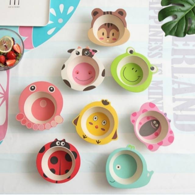 Mangkok Piring Makan Serat Bamboo Karakter Lucu Bayi Anak  Mangkok Bayi Tempat Makan Animal Karakter