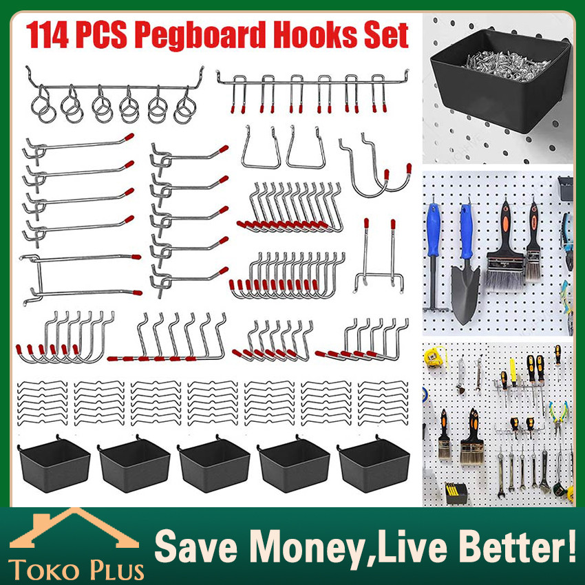 114Pcs/Set Pegboard Hook Triangle Hook Ram Pengait Pegboard Gantungan Pegboard Cantolan Pegboard Kai