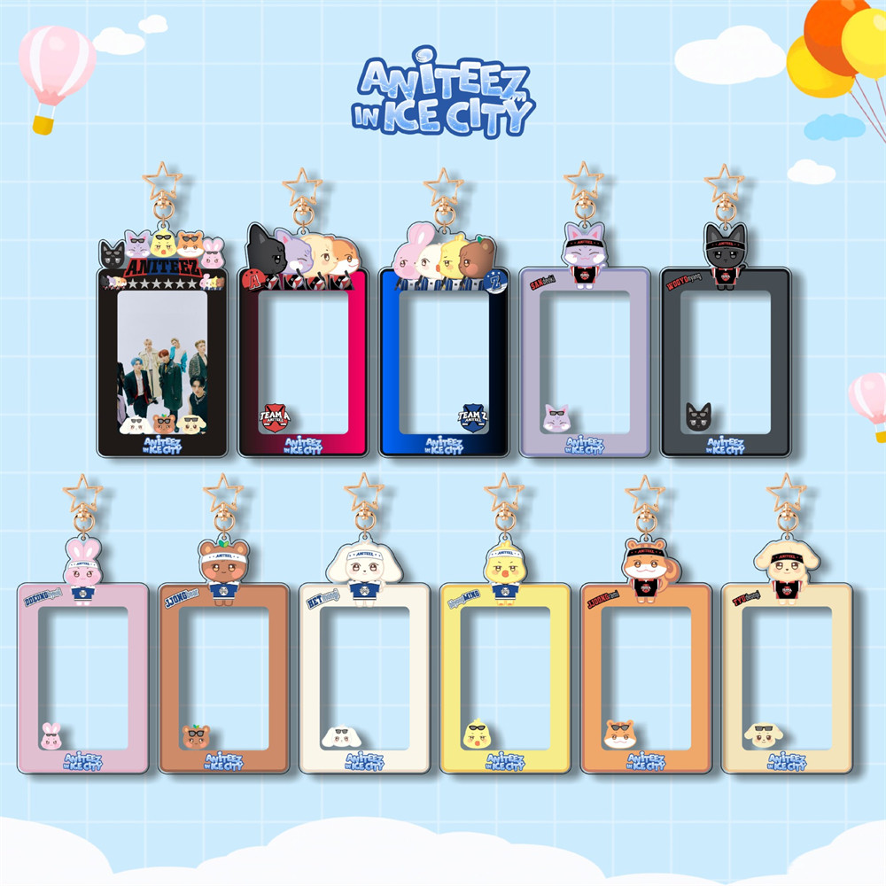 

KPOP ATEEZ Card Holder Keychain Pendant Cartoon Photo Frame Keyring Bag Accessories