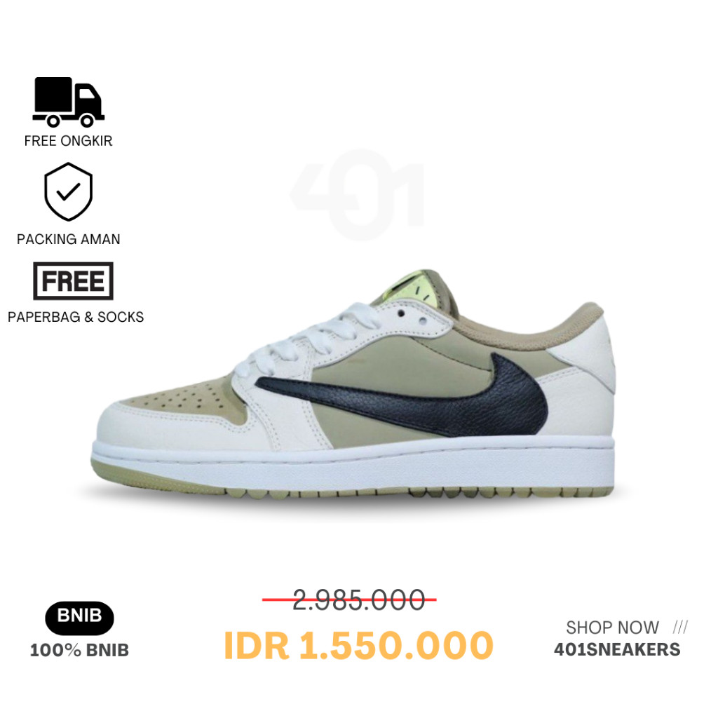 Sneakers Nike Air Jordan 1 Low Golf x Travis Scott Neutral Olive PK GOD 100% BNIB