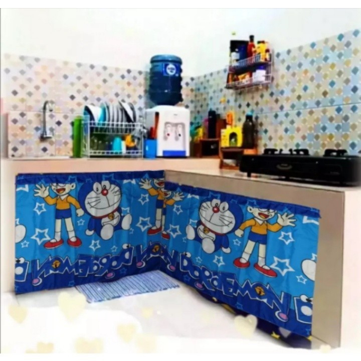 Gorden kolong dapur minimalis karakter Doraemon Keropi kitty ukuran 100x50cm Dn Collection 97/Gorden