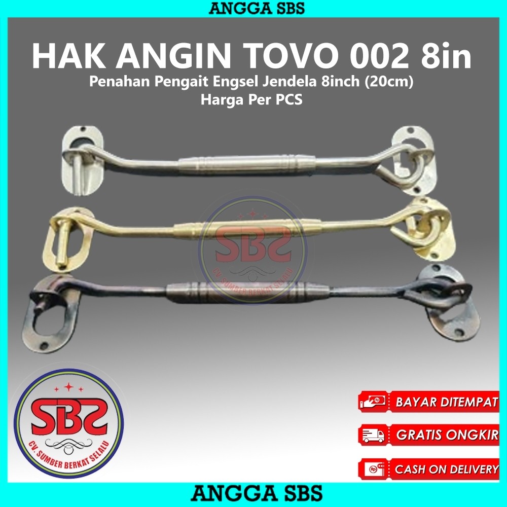 Hak Angin TOVO 8in / 20cm - Penahan Pengait engsel jendela 8 inch chrom Merk TOVO