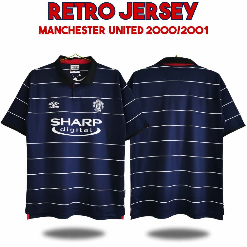 RETRO JERSEY MANCHESTER UNITED AWAY VINTAGE SHARP NAVY 2000/2001 jersey classic football kit olahrag