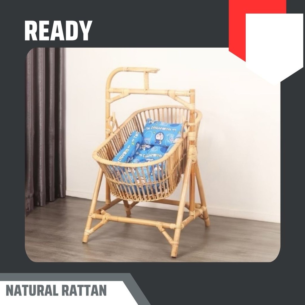Keranjang Ayunan Gantung Bayi Rotan Alami Set Kasur dan Bantal Tempat Tidur Bayi Natural