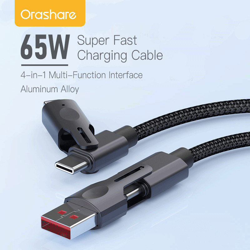 Orashare OC05 4 IN 1 Fast Charging Cable PD 27W Type C 65W Multi-function Data Cable for iP Android
