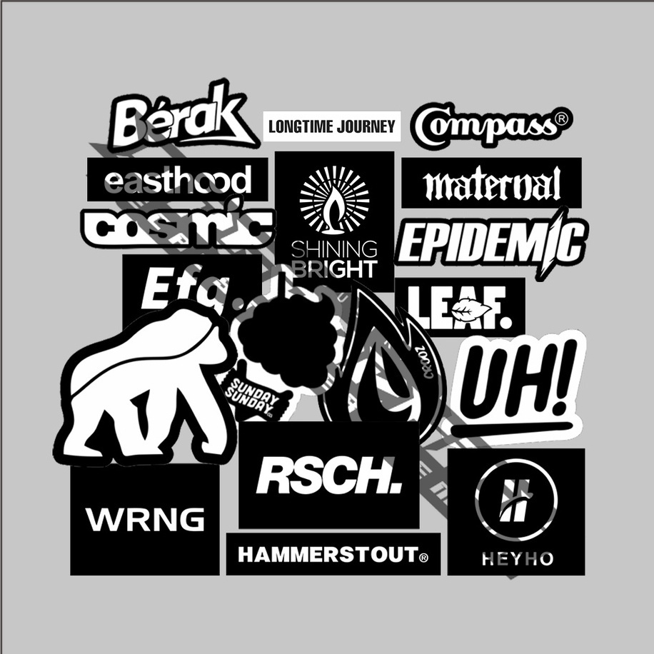 

STIKER PACK - BW 18pcs BRANDLOKAL - STIKER AESTHETIC LAPTOP, AKSESORIS HP, ANTI AIR, MOTIF,HELM.