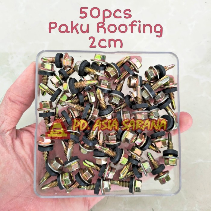 [50pcs] Paku Roofing 2 Cm Kuning Skrup Holo Besi Baja Sekrup Ruping