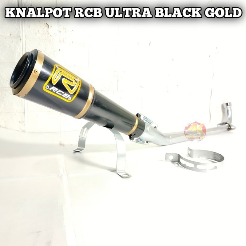Kenalpot Racing RCB Ultra Hitam List Gold Untuk Motor Supra Jupiter Revo Blade Karisma Vega Cripton 