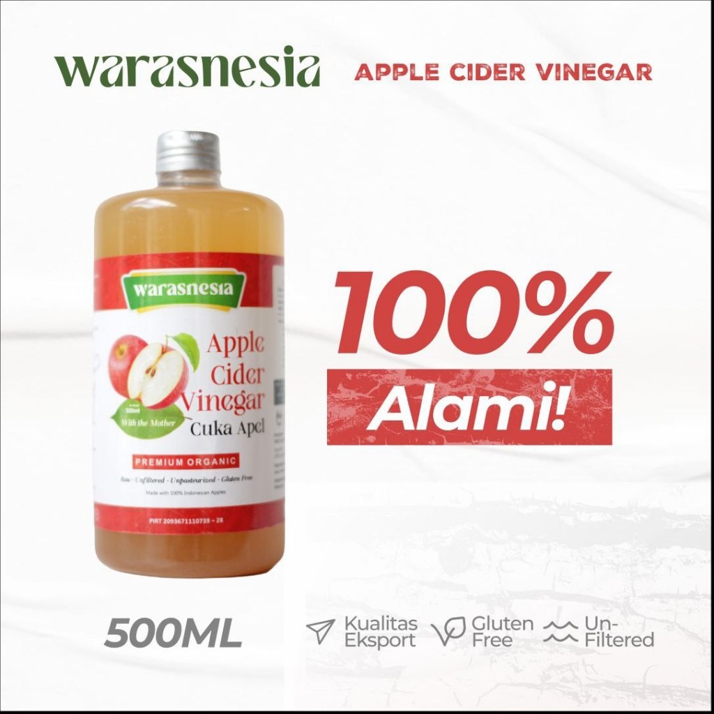 

Cuka apel original organik 500ml warasnesia apple cider vinerga with mother untuk diet dan kecantik sari cuka apel