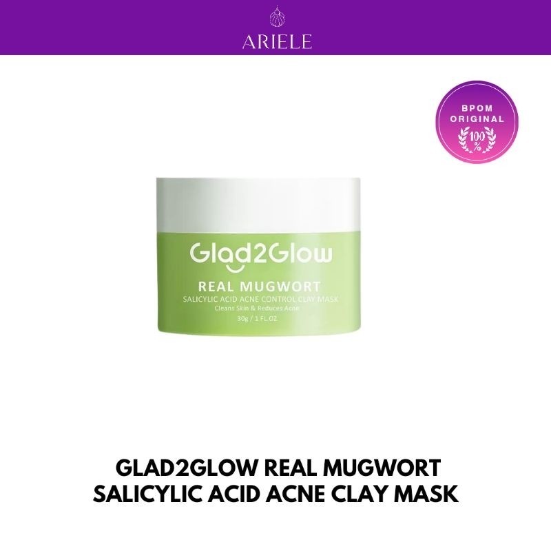Glad2Glow Real Mugwort Clay Mask Salicylic Acid Acne Control 30g BPOM - mask 30g