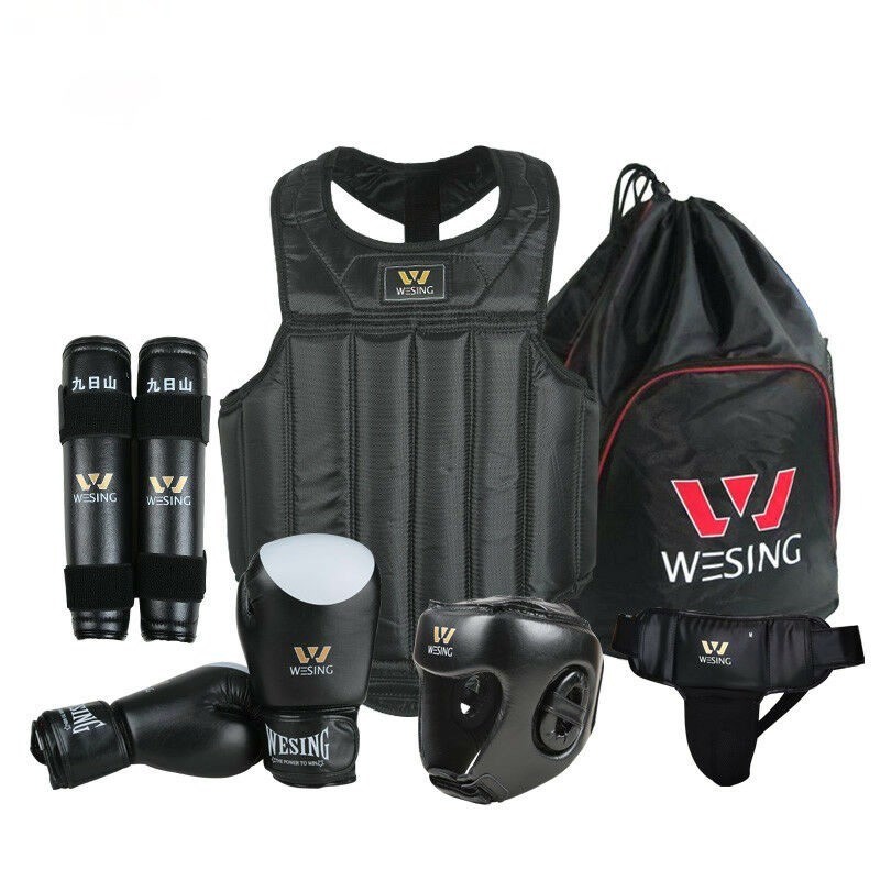 Wesing Wushu Sanda Set 6pcs Protective Gear Chest Guard Headgear Protection Supporter Sanda Equipmen