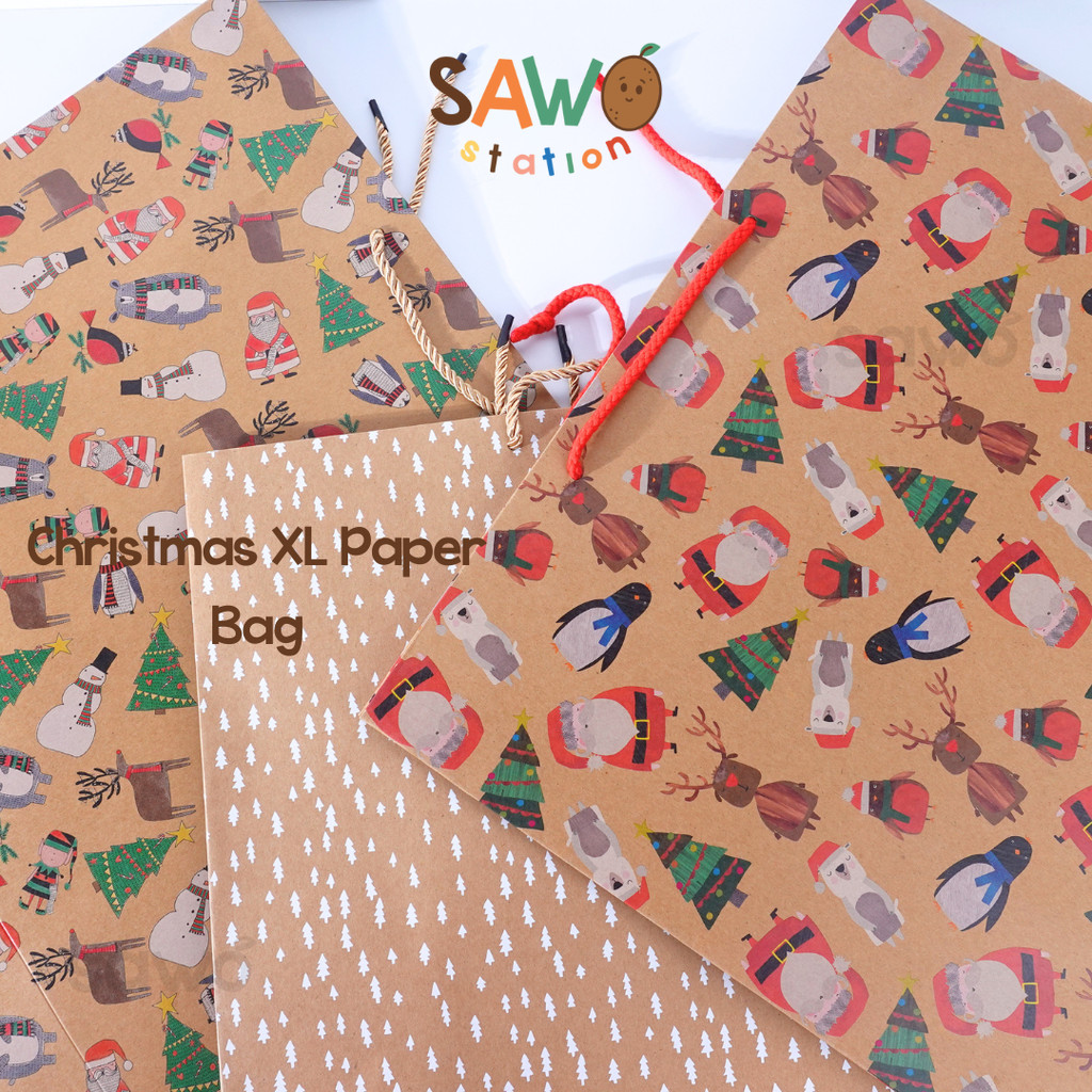

[45x45x20cm] JUMBO Christmas Large Paper Bag Kantong Small Tas Hadiah Natal Xmas Kado Gift Bag Kertas Goodie Wrapping Santa Present Party Favor Packaging Natal Hamper Hadiah Gift
